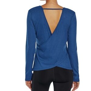 Zobha NWT long sleeve blue navy peony open back overlap top size XL